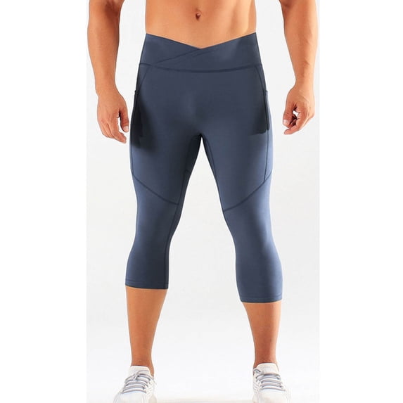Handshe Men's Yoga Pants, High-Waisted Fitted with Butt-Lifting in Solid Color, Quick-Dry Stretch for Fitness, Running and Cycling