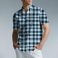 thumbnail image 1 of Handshe Mens Button Up Shirts Short Sleeve Plaid Printed Lapel Dress Shirt Vintage Classic Bowling T-Shirts, 1 of 6