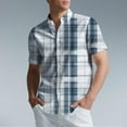 thumbnail image 1 of Handshe Mens Button Up Shirts Short Sleeve Plaid Printed Lapel Dress Shirt Vintage Classic Bowling T-Shirts, 1 of 6