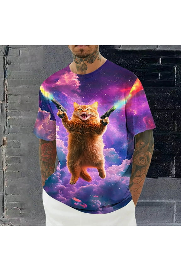 Mens T-shirts Cool Novelty Crewneck Short Sleeve Funny Graphic Top Casual Tees for Men