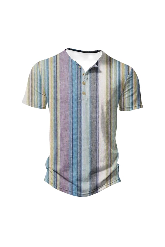 Mens T-shirts Short Sleeve Button Casual Stylish Basic Tees Work Striped Shirts Henley Summer Lightweight Stretch Top