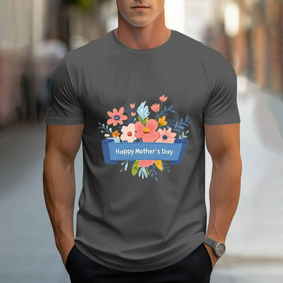 Handshe Mother's Day Fashion Print T Shirts for Men Casual Short Sleeve Crew Neck Workout Shirt Summer Running Workout Top