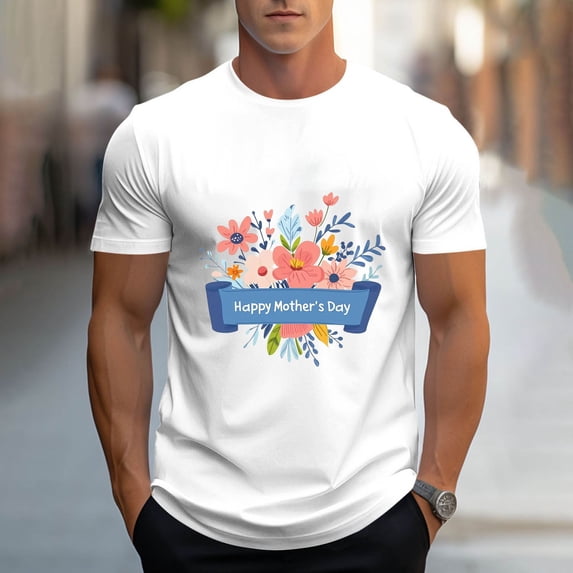 Handshe Mother's Day Fashion Print T Shirts for Men Casual Short Sleeve Crew Neck Workout Shirt Summer Running Workout Top