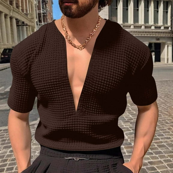 Handshe Muscle Fit Shirts for Men Casual V Neck Short Sleeve Gym Athletic T Shirt Fashion Workout Bodybuilding Tee