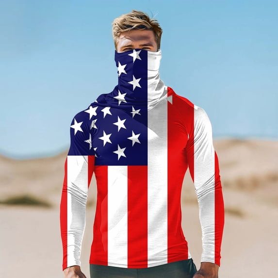 Handshe Summer Print Skin Protection Jacket, Lightweight Breathable Simple Hooded Long Sleeve with Face Cover, UPF Sun Protection UV Defense Outdoor Running Cycling Sun Hoodie for Men,Plus Size