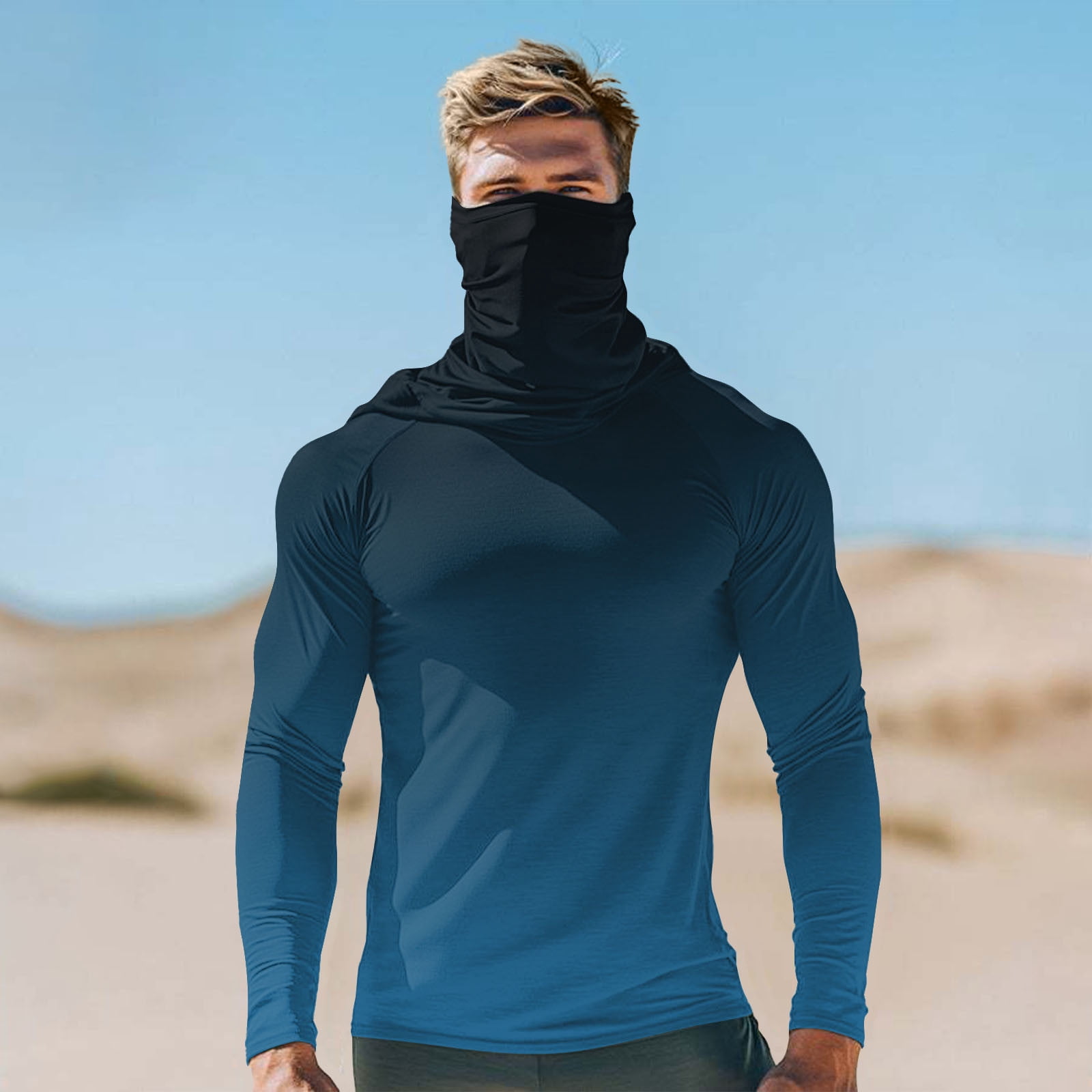 Handshe Summer Print Sun Hoodie, Lightweight Breathable UPF 50+ UV Protection Face Mask Sleeves Long Sleeve Hooded Shirt for Hiking Running Outdoor Activities,Plus Size