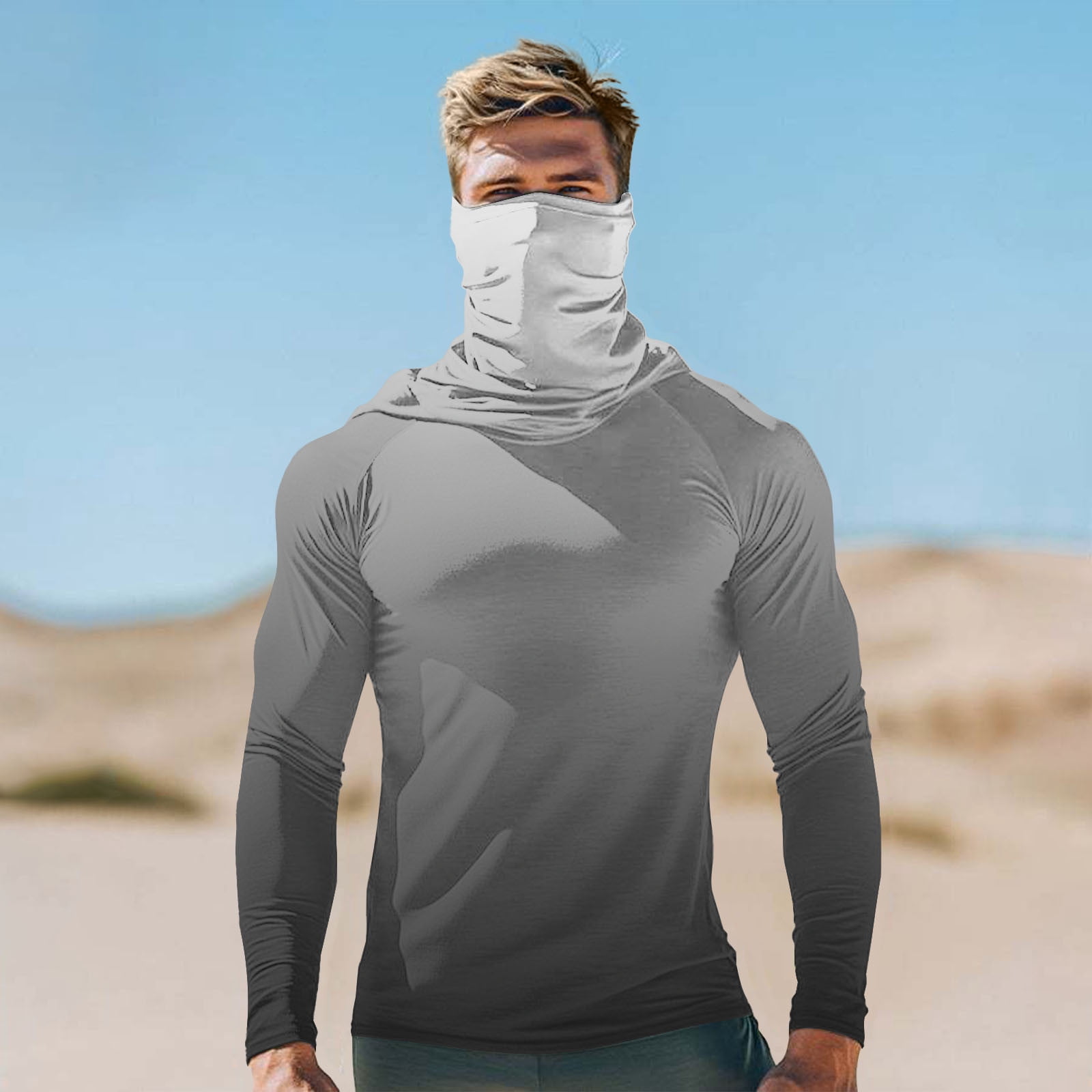 Handshe Summer Print Sun Hoodie, Lightweight Breathable UPF 50+ UV Protection Face Mask Sleeves Long Sleeve Hooded Shirt for Hiking Running Outdoor Activities,Plus Size