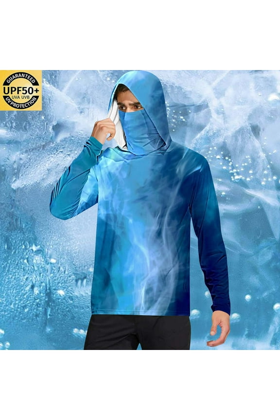 Summer Print Sun Protective Hoodie, Lightweight Breathable UPF 50+ Long Sleeve Hooded Shirt with Built-in Fingerless Gloves, Beach Hiking Running Sunscreen Apparel for Outdoor Activities