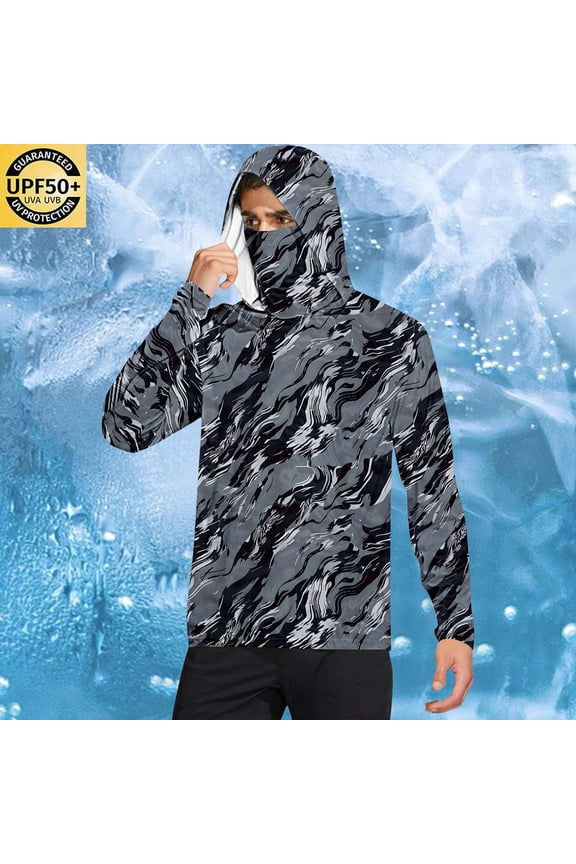 Summer Print Sun Protective Hoodie, Lightweight & Breathable UPF 50+ UV Defense with Face Mask and Fingerless Sleeves, Outdoor Running Hiking Fishing Rash Guard,Plus Size