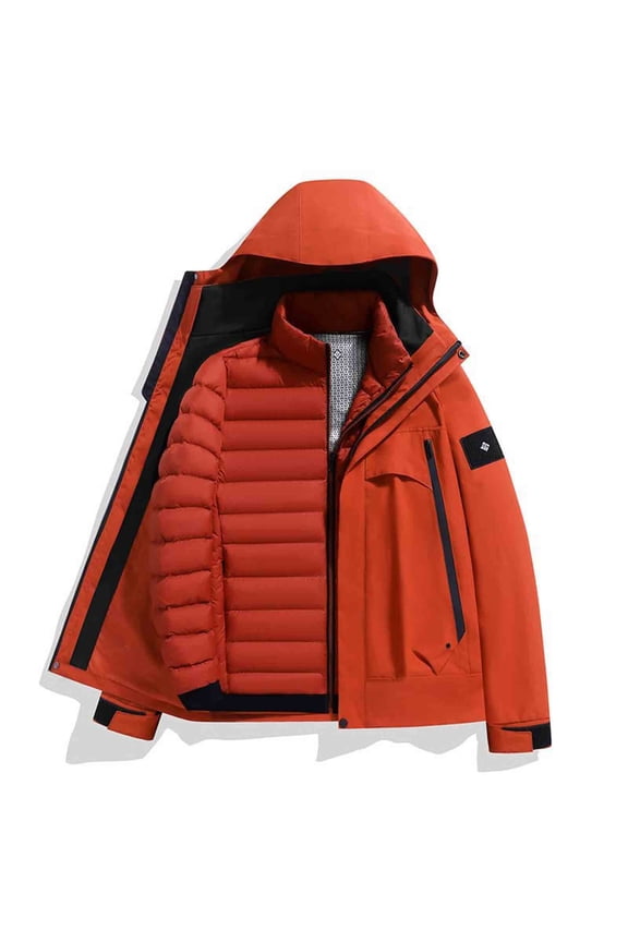 Unisex Hooded Down Jacket, Solid Color Casual Warm Windproof Fleece-Lined with Zipper Pockets, Thermal Detachable Inner Liner for Outdoor Winter Sports and Daily Wear