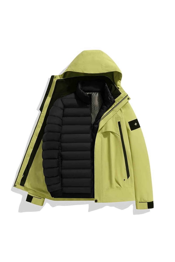 Unisex Hooded Down Jacket, Solid Color Casual Warm Windproof Fleece-Lined with Zipper Pockets, Thermal Detachable Inner Liner for Outdoor Winter Sports and Daily Wear