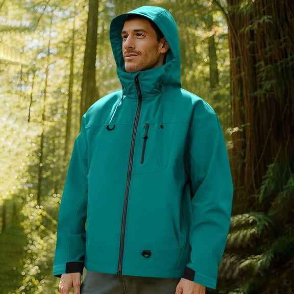Handshe Unisex Solid Windproof Water-Resistant Jacket, Outdoor Hiking Coat with Zippered Pockets, Adjustable Hood, Long Sleeve Casual Wear for Men and Women, Trekking Activity Apparel,Plus Size