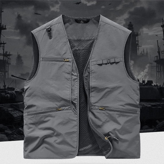 Handshe Vest for Man, Casual Solid Color with Multiple Pockets, V-Neck Sleeveless Lightweight Outdoor for Daily Wear and Outdoor Activities