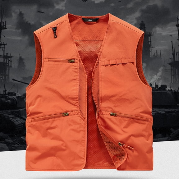 Handshe Vest for Man, Casual Solid Color with Multiple Pockets, V-Neck Sleeveless Lightweight Outdoor for Daily Wear and Outdoor Activities