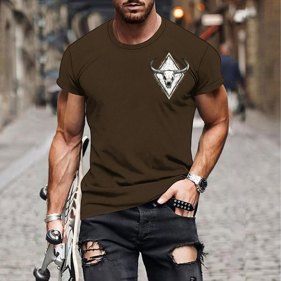 Handshe Vintage T Shirts for Men,Mens Basic Summer Short Sleeve Pullover Shirts Round Neck Pullover Tops Animal Print Tees