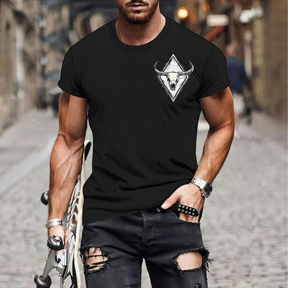 Handshe Vintage T Shirts for Men,Mens Basic Summer Short Sleeve Pullover Shirts Round Neck Pullover Tops Animal Print Tees