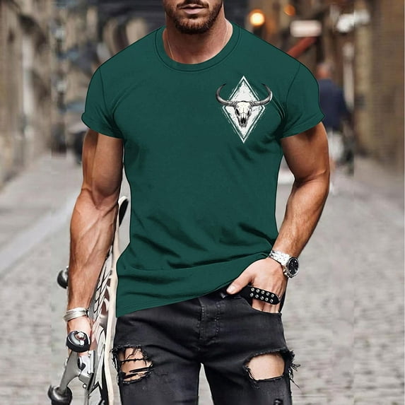 Handshe Vintage T Shirts for Men,Mens Basic Summer Short Sleeve Pullover Shirts Round Neck Pullover Tops Animal Print Tees