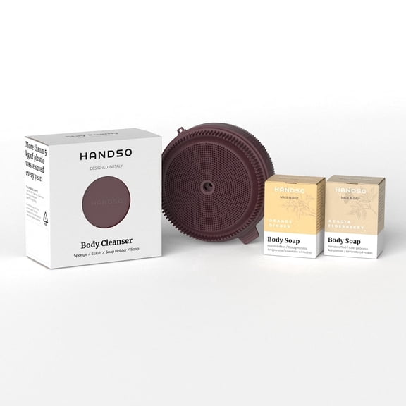 Handso 3-Piece Skincare Bath Set, Purple Plum Body Cleanser with Orange Ginger and Acacia Elderberry Body Soaps