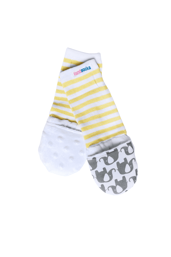 Plushy Stay On Strap-Free No-Scratch & Warmth Mittens (Medium 6-12 Months), Olivia (Grey/Yellow Elephant)