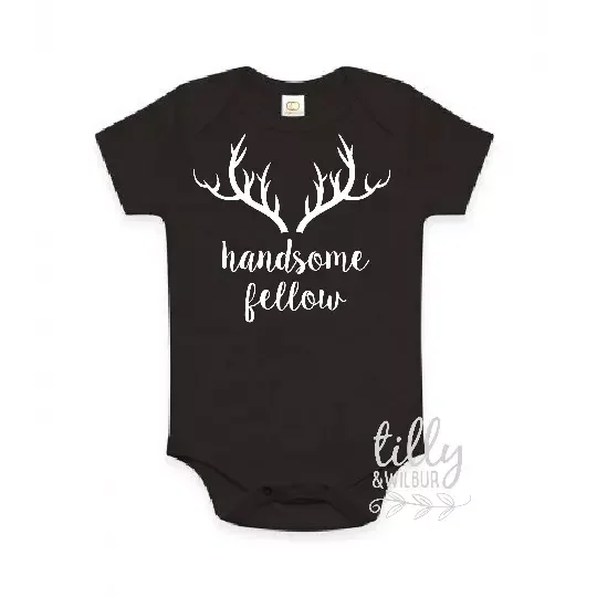 Handsome Fellow Baby Boy Bodysuit, Woodland Theme, Deer Antlers, Newborn Gift Cute Baby Onesie, Baby Bodysuit Lat 4424 Cute Baby Onesie, BABY BODYSUIT LAT 4424