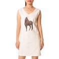 thumbnail image 1 of Handsome Horse Printed Vintage V-neck Linen Mini Shift Dress WDS_02 4, 1 of 1