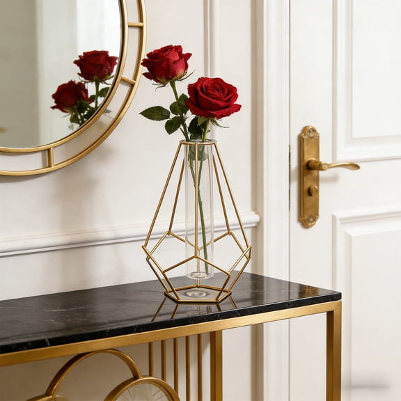 Handsome Iron Hydroponic Design, Wine Bottle Plant Vase, Desktop Decoration Ornament, Sturdy Plastic Test Pipe, 8 Inch for Living Room and Household