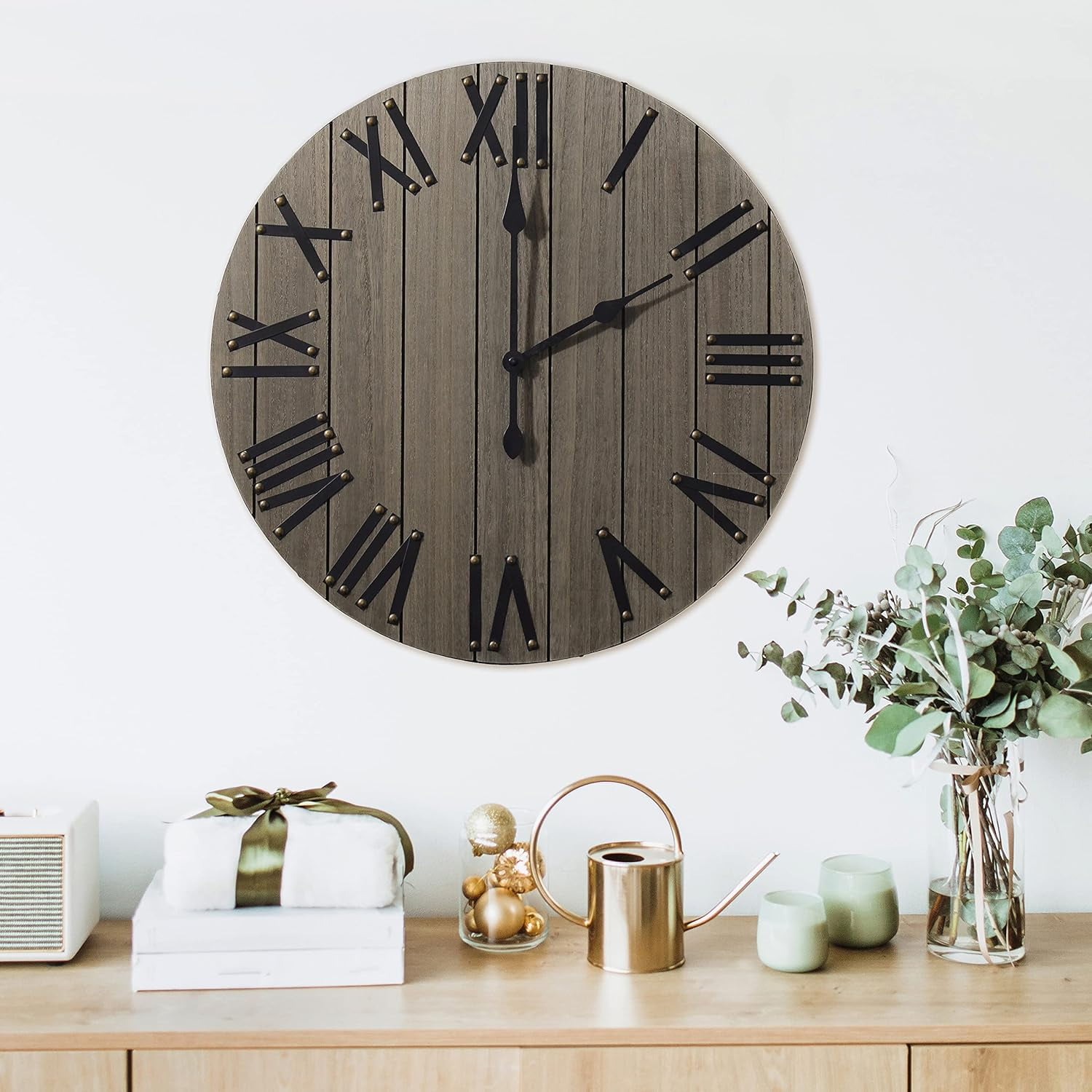 21" Rustic Gray Wood Wall Clock with Roman Numerals