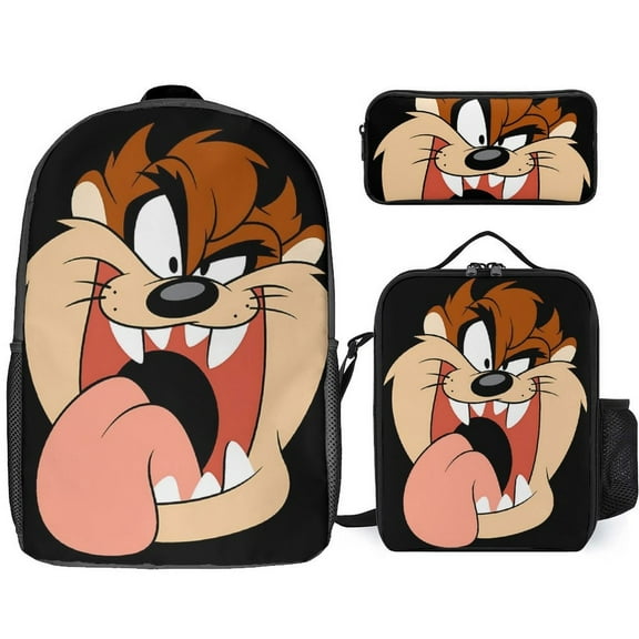Handsome Taz Mania 3Pcs Game Backpack Set, 17Inch Daypack with Lunch Box And Pencil Case, Casual Large Capacity College Laptop Bag Travel Gifts