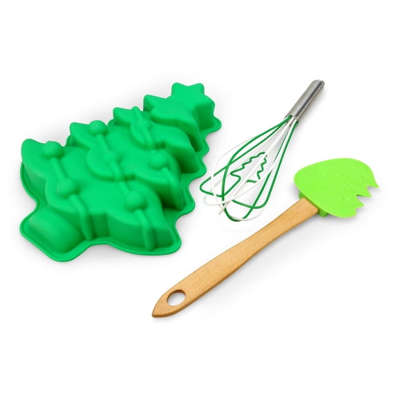 Handstand Kitchen Christmas Tree 3-piece Real Cake Baking Set with Recipes