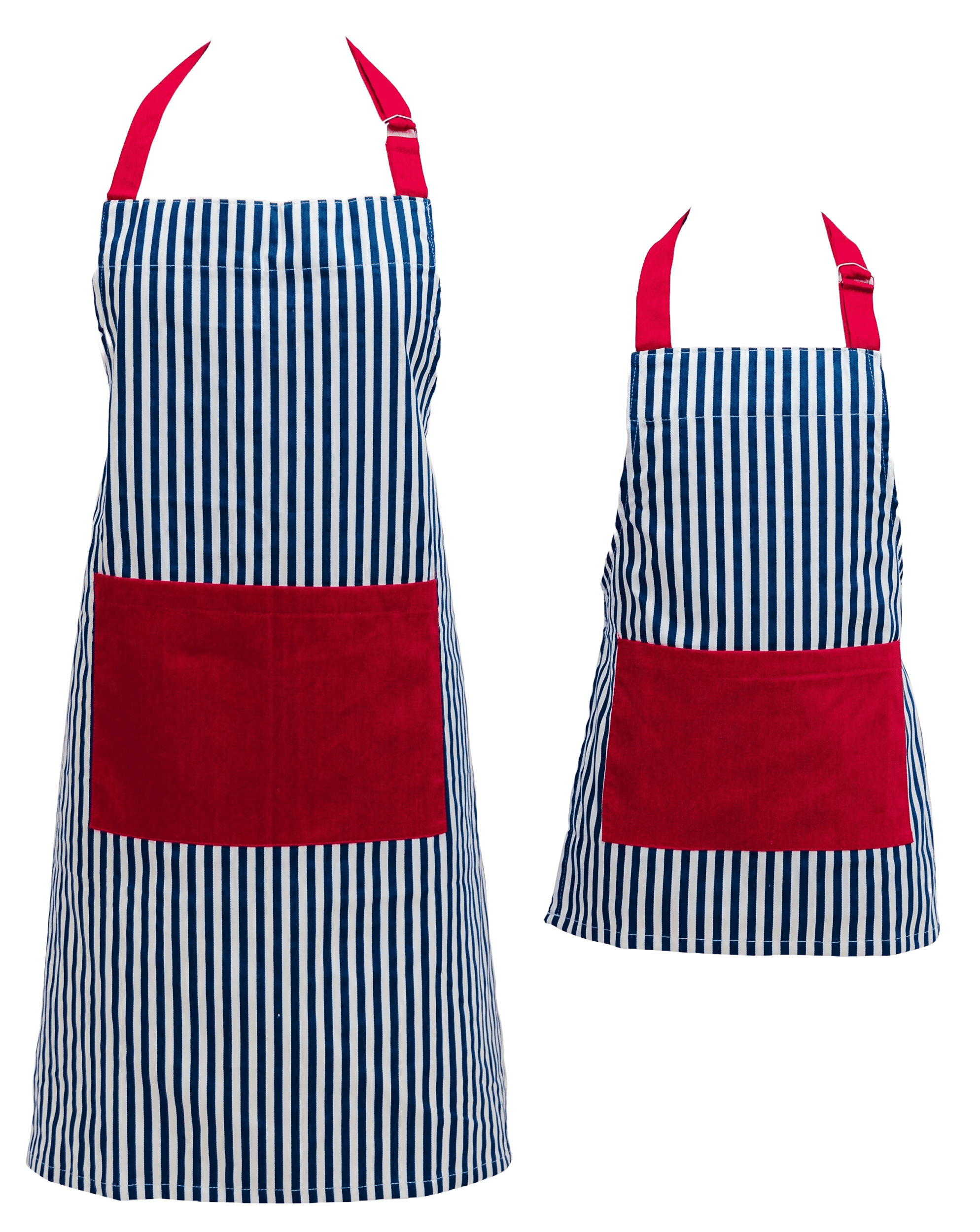 Handstand Kitchen Adult and Child 100% Cotton Bold Print Apron Set - Bold Navy Stripe