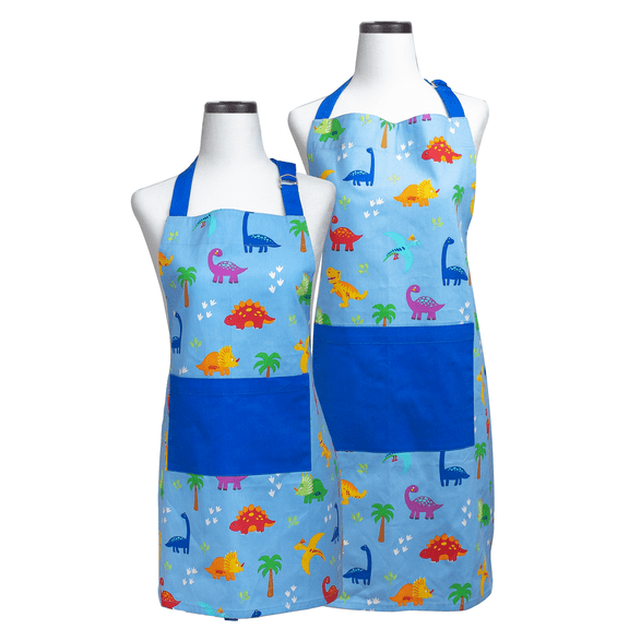 Handstand Kitchen Adult and Child 100% Cotton Bold Print Apron Set - Dinosaur Buddies