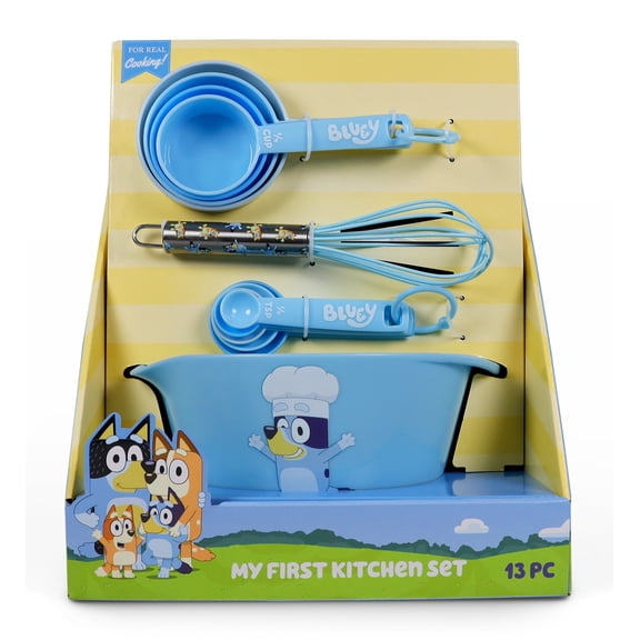 Handstand Kitchen Bluey My First Real Kitchen Tools Set with 1.5 Quart Mixing Bowl, Measuring Spoon Set, Measuring Cup Set and 8.5" Whisk