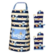 Handstand Kitchen Bluey and Bingo 100% Cotton Blue Stripe Print Childs Apron and Oven Mitt Pair Set