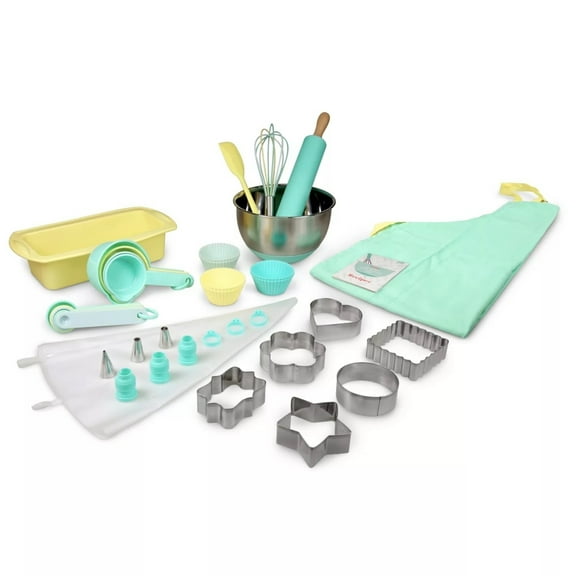 Classic Kids Baking Set, 44-Piece Bakeware Kit with Silicone & Stainless Steel Tools, Apron, Mixing Bowl, Cookie Cutters & Recipes