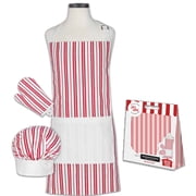 Handstand Kitchen Childs 100% Cotton Bold Print Apron, Mitt and Chefs Hat Set - Classic Red Stripe