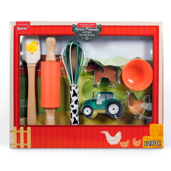 Handstand Kitchen Farm Friends 12-Piece First Baking Set with with Recipes in Fun Barn Themed Box