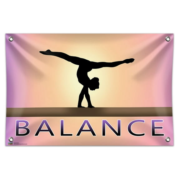 Handstand on Balance Beam Gymnast Gymnastics Female 33" (84cm) x 22" (56cm) Mini Vinyl Flag Banner Wall Sign
