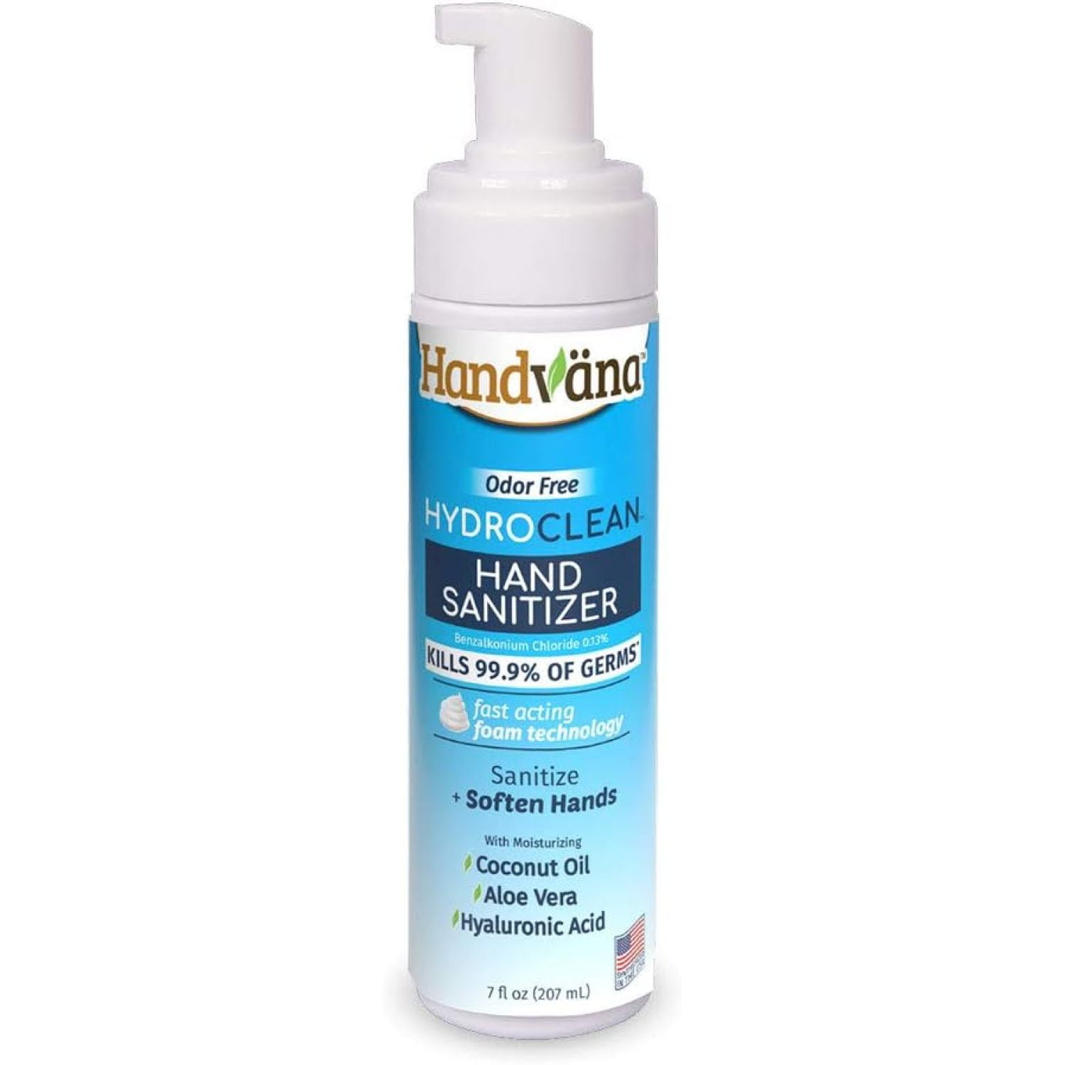 Handvana HydroClean Foam Hand Sanitizer - Alcohol-Free Foam Sanitizer Kills 99.9% of Germs & Softens Hands, Odor-free, Unscented Sanitizing Formula with Coconut Oil, Aloe Vera, & Hyaluronic Acid