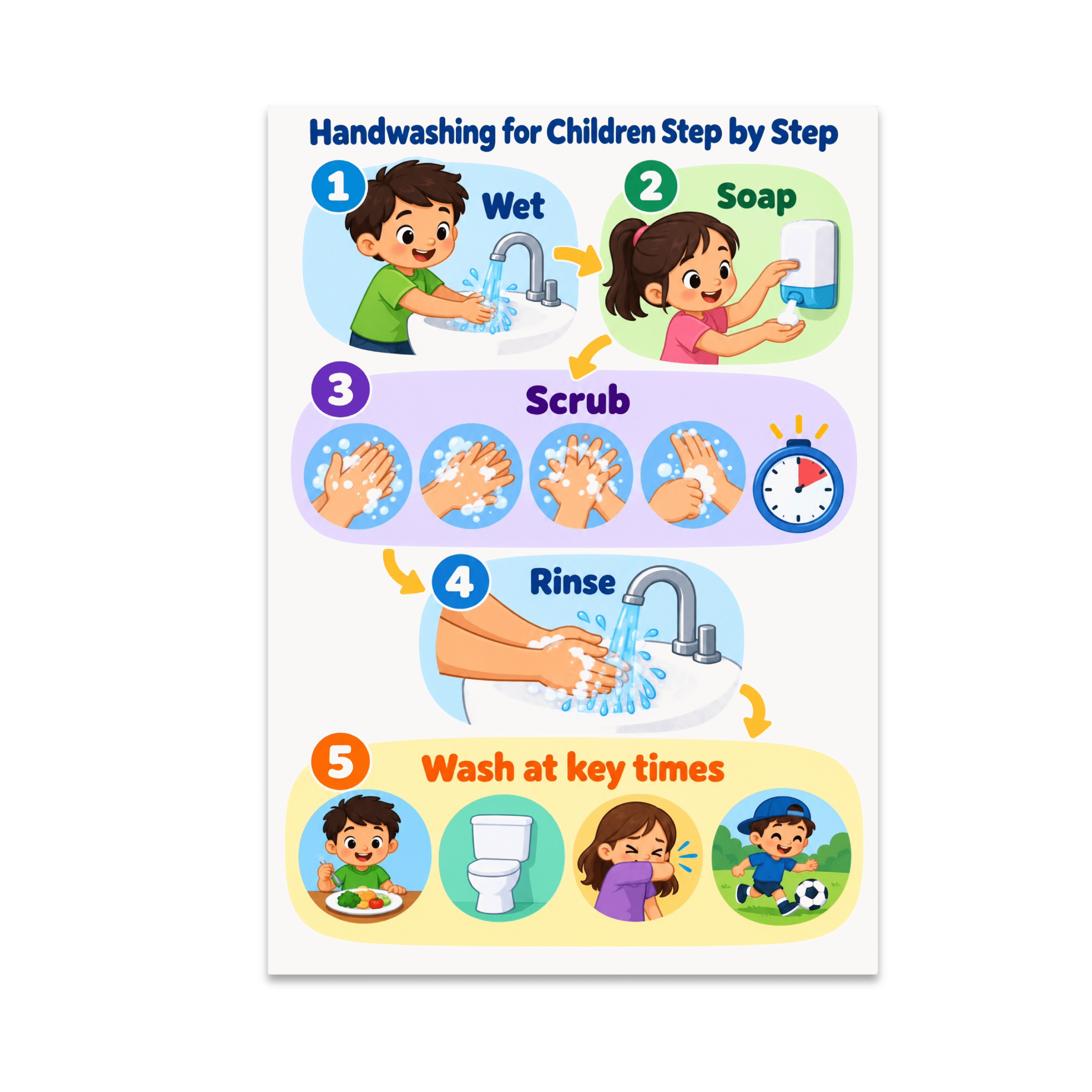 Handwashing for Children Step by Step Guide - Kids Learning - 13x19 ...