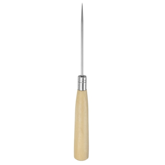 Handwork Sewing Awl Wooden Handle Straight Leather Punch Hole Tool, Log Color