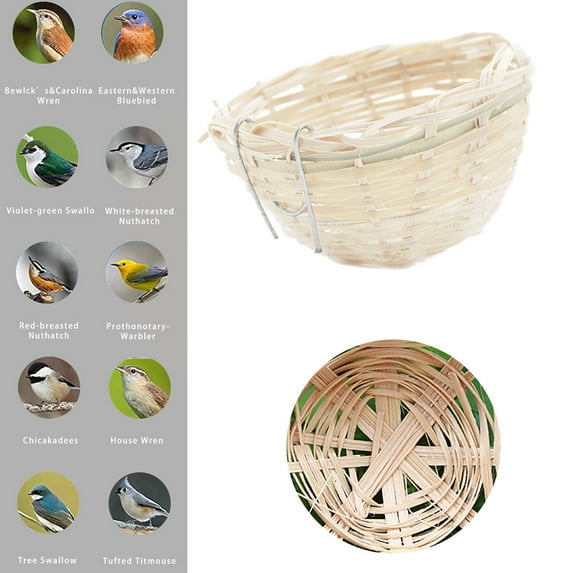 Handwoven Bamboo Bird Nest for Cage - 3.9x2.4" Eco-Friendly Nesting House for Parakeets, Canaries, Budgies & Small Birds with Metal Hook, Natural Breeding & Resting Cave