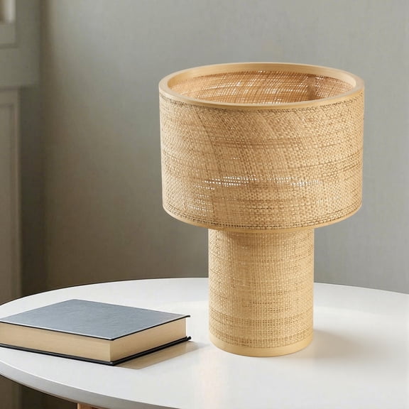 Handwoven Bamboo Table Lamp,Boho Bamboo Desk Lamp with Bamboo Shade,Natural Woven Bedside Lamp for Bedroom Living Room Tea Room(Bulb Not Included)