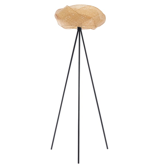 Handwoven Bamboo Tripod Floor Lamp, Boho Lotus-Shaped Woven Floor Lamp with Black Metal Stand,Floor Lamp for Living Room Bedroom Reading(Bulb Not Included),Nature