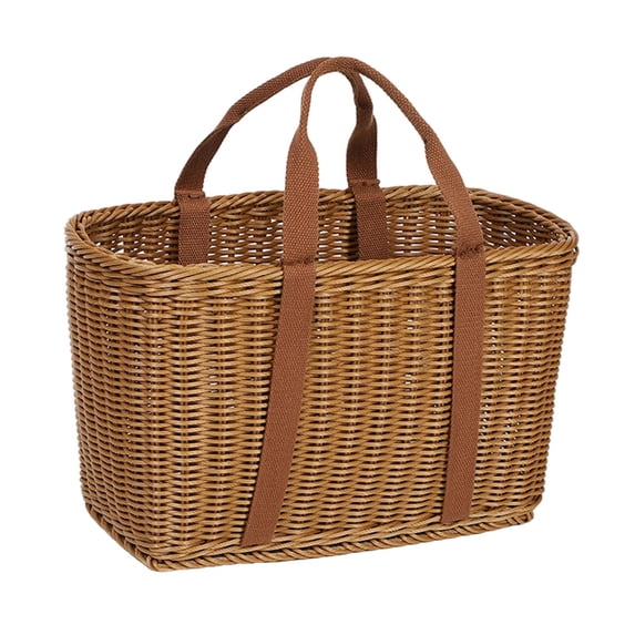 Handwoven Basket with Handles Shopping Basket Versatile Imitation Rattan for Family, Garden, Balcony Use Household Decoration Organizer Cloth Handle L