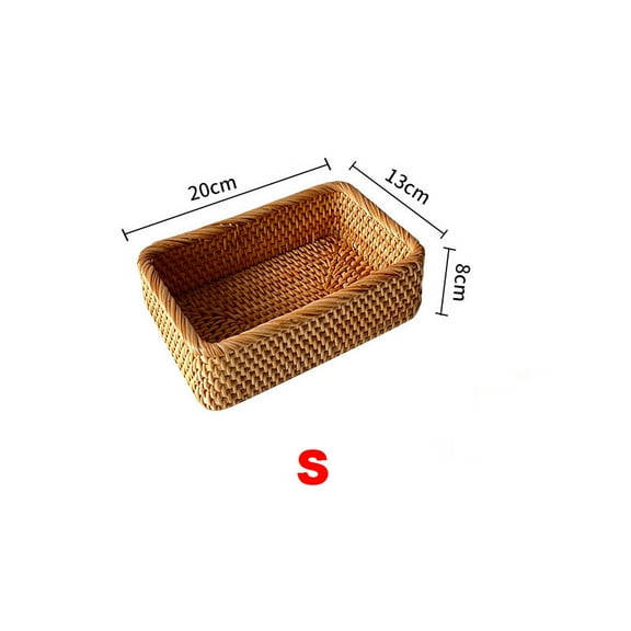 Handwoven Basket Organizer Wicker Basket Rectangular Rattan Basket Storage Tray Bread Fruit Picnic Basket Cosmetic Storage Box