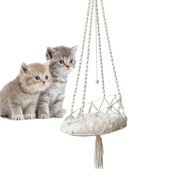 Handwoven Boho Cat Bed Hanging for Indoor Outdoor Use - Cozy Swings and Lounging for Cats Rope Craft Bed Rest Play and Climb