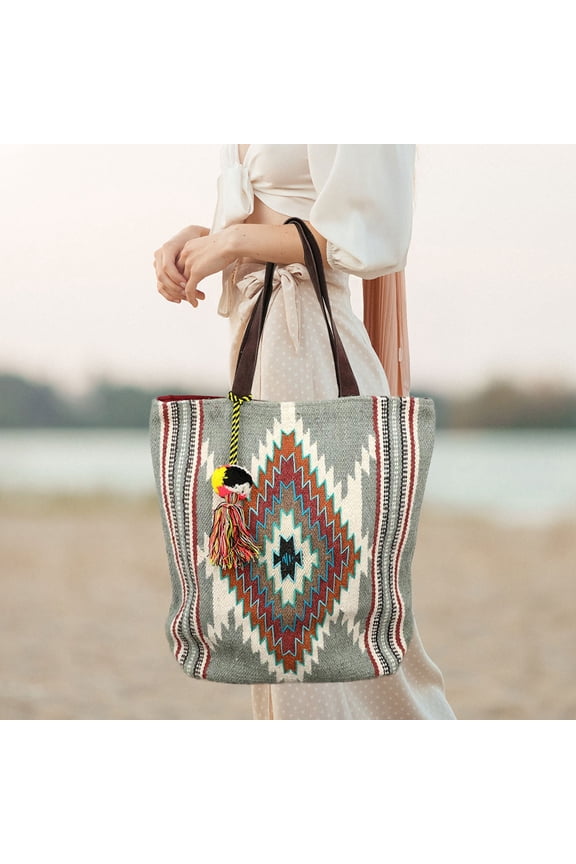 Handwoven Boho Geometric Aztec Pattern Tote Bag
