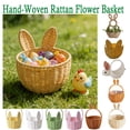 thumbnail image 1 of Handwoven Bunny Basket with Handle, Imitation Rattan Woven Rabbit Ear Basket for Floral Arrangements, Fruit Picking and Picnic Use, Decorative Easter Storage Basket for Spring Home, Party, HAODEJW, 1 of 8