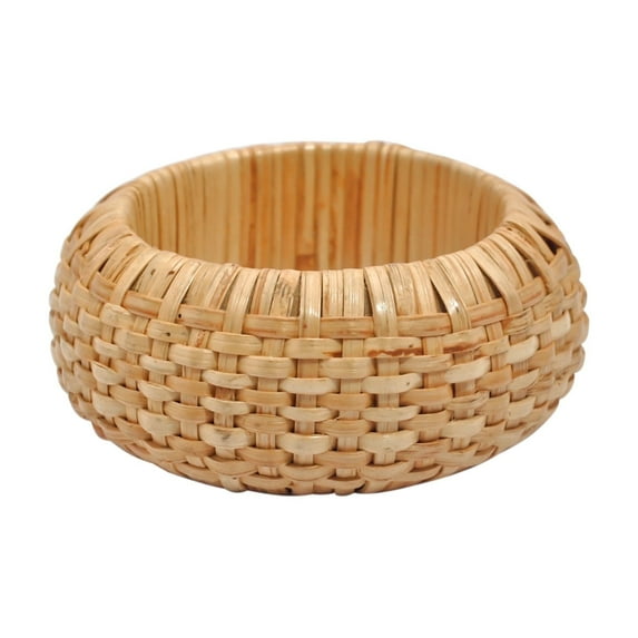 Pure Hands Mat Weave – Handwoven Cane Bangle, Natural Rattan Bracelet with Wooden Frame, Eco-Friendly Sustainable Jewelry, Shiny Finish Accessory