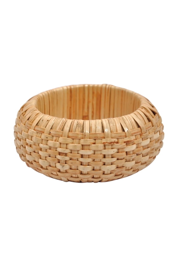 Mat Weave Handwoven Cane Bangle, Natural Rattan Bracelet with Wooden Frame, Eco-Friendly Sustainable Jewelry, Shiny Finish Accessory